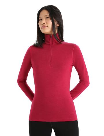 Women's Icebreaker Merino 260 Tech Long Sleeve Half Zip Thermal Top Base Layers Cherry | CA 1034CTVE